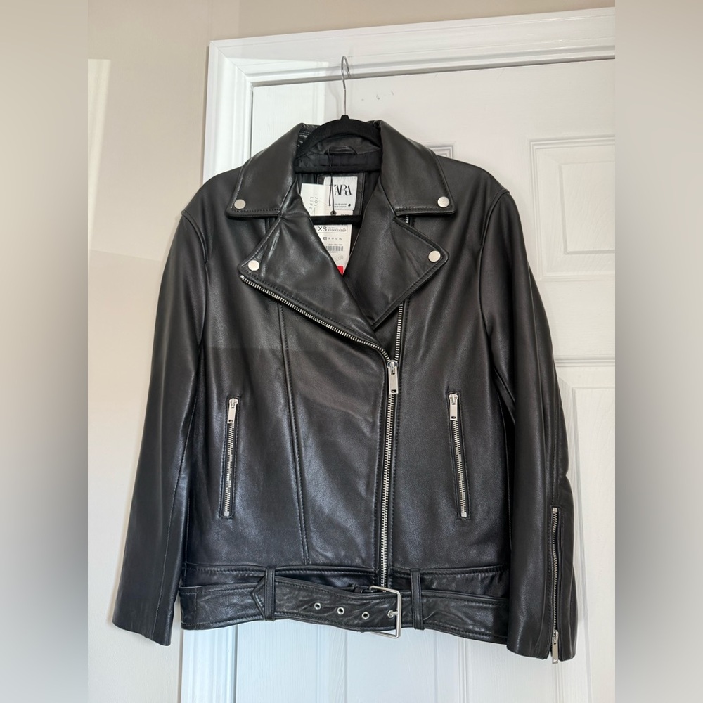 NEW Zara Black Leather Biker Jacket